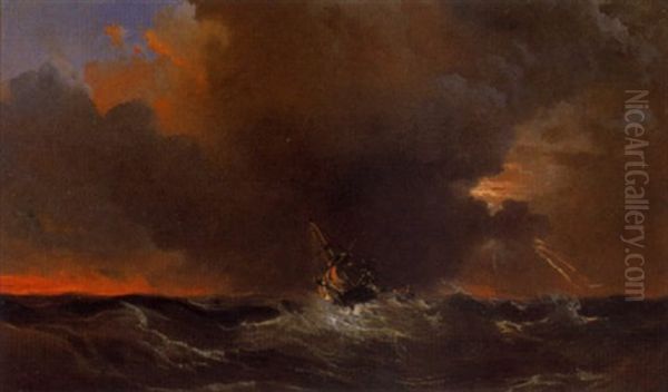 Bateaux Dans La Tempete by Charles Louis Mozin