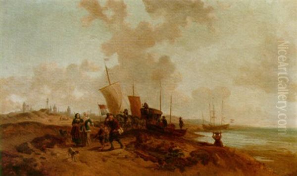 A Coastal Scene by Charles Louis Mozin