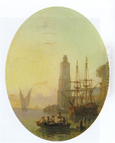 Hafen Mit Leuchtturm Oil Painting by Charles Louis Mozin