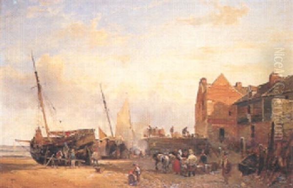 Le Port De Peche Oil Painting by Charles Louis Mozin