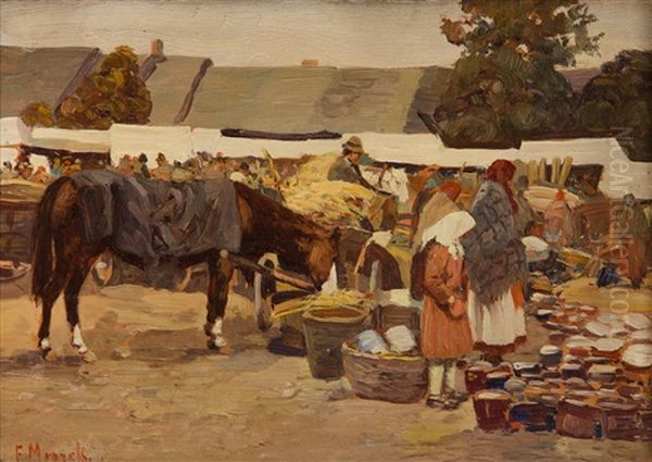 Market Oil Painting by Franciszek Mrazek