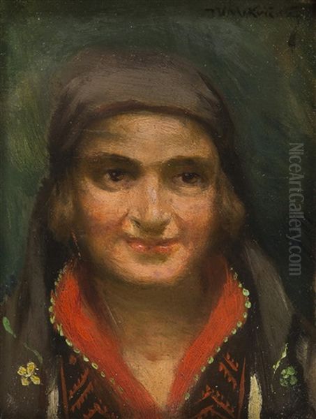 Head Of A Girl Oil Painting by Jan Vaclav Mrkvicka