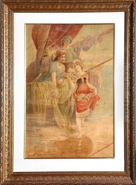 Peche Oil Painting by Alphonse Mucha