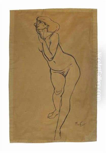 Femme Nue Debout: Etude Pour Petronius Et Eunice (quo Vadis) Oil Painting by Alphonse Mucha