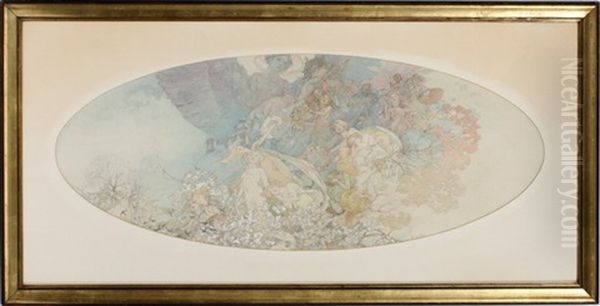 Allegorical Scene Oil Painting by Alphonse Mucha