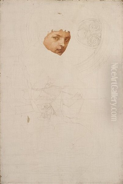 An Unfinished Portrait Of A Lady Oil Painting by Alphonse Mucha