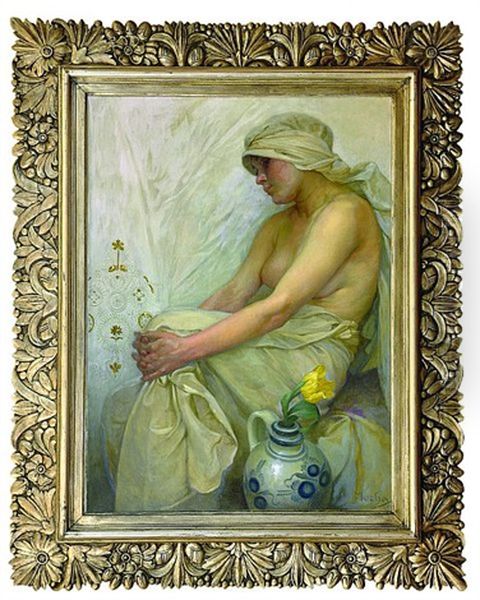 Sitting Girl Oil Painting by Alphonse Mucha