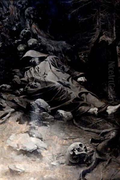 Mort De Saint Adalbert Oil Painting by Alphonse Mucha