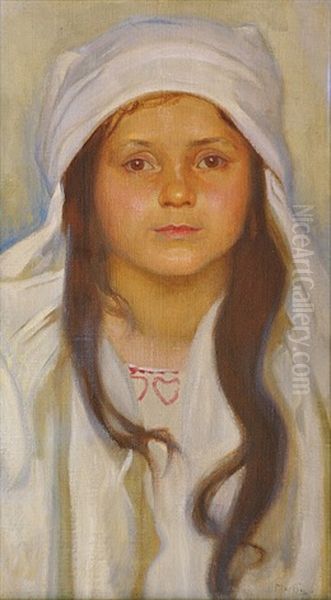 Festive Portrait Oil Painting by Alphonse Mucha