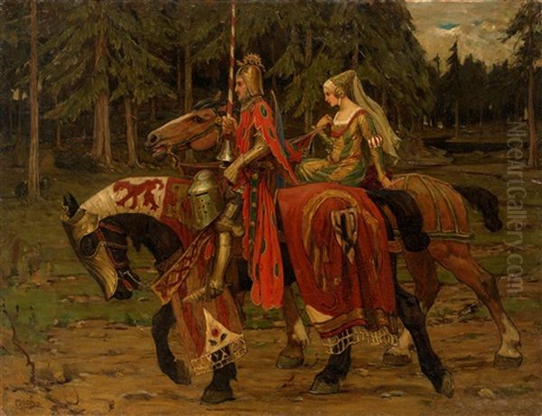 Heraldic Chivalry Oil Painting by Alphonse Mucha