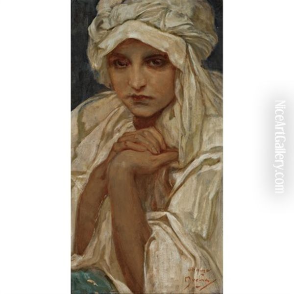 Portrait Of A Girl (portret Divky) Oil Painting by Alphonse Mucha