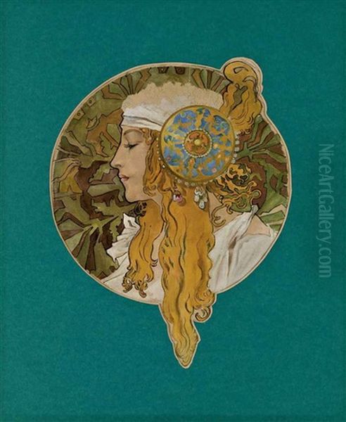 Femme De Profil Oil Painting by Alphonse Mucha