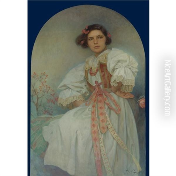 Portrait Of Eliska Polivkova Oil Painting by Alphonse Mucha