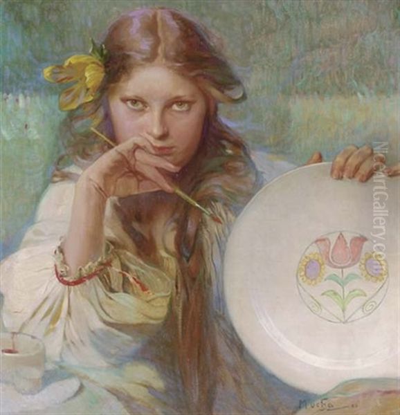 The Artist Oil Painting by Alphonse Mucha