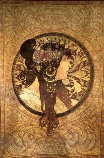 Tete Byzantine Brune Oil Painting by Alphonse Mucha