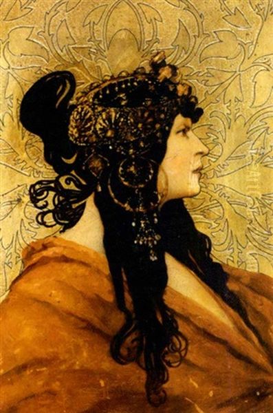 Tete Byzantine Oil Painting by Alphonse Mucha