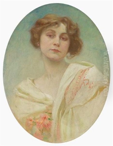 Portrait Of A Young Woman In Folk Costume Oil Painting by Alphonse Mucha