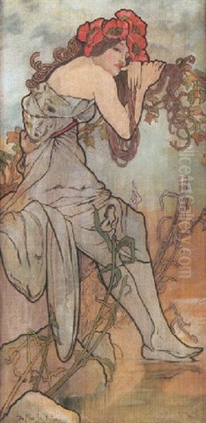 Madchen Am Bach Oil Painting by Alphonse Mucha