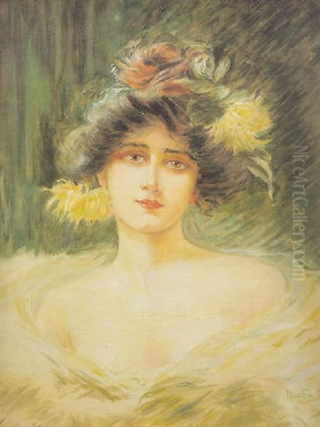 Portrait De Jeune Femme (eliska) Oil Painting by Alphonse Mucha