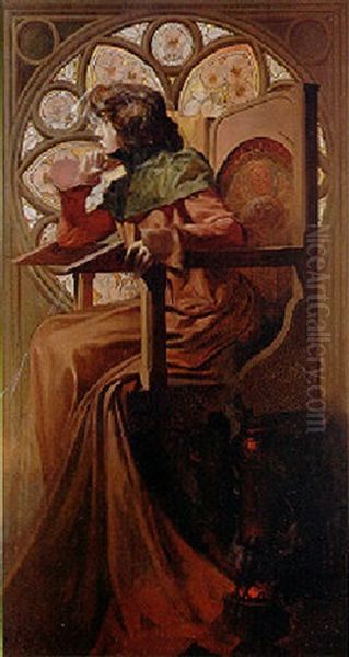 Portrait De Sarah Bernhardt Oil Painting by Alphonse Mucha