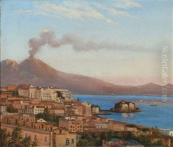 Two Views From Naples And Ischia, Italy (2 Works) Oil Painting by Albinia Schaffalitzky de Muckadell