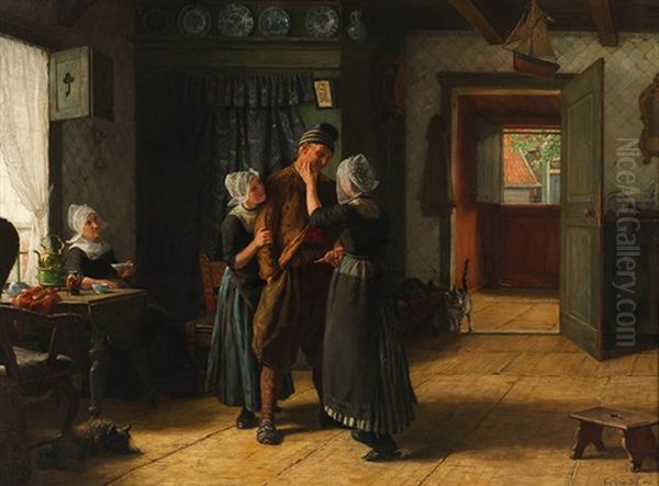 Schmeichelkatzchen Oil Painting by Karl Emil Muecke