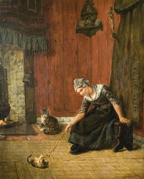 Magd Mit Katze Oil Painting by Karl Emil Muecke