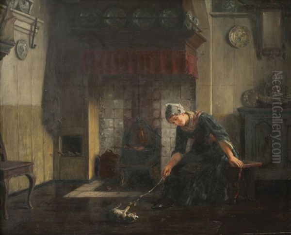 Jugando Con El Gato Oil Painting by Karl Emil Muecke