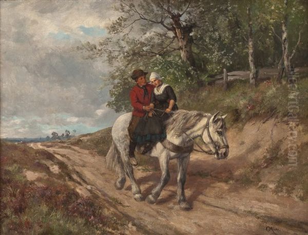 Junges Bauernpaar Auf Einem Schimmel Oil Painting by Karl Emil Muecke