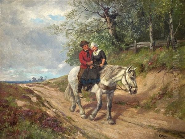 Junges Paar Auf Einem Schimmel Oil Painting by Karl Emil Muecke