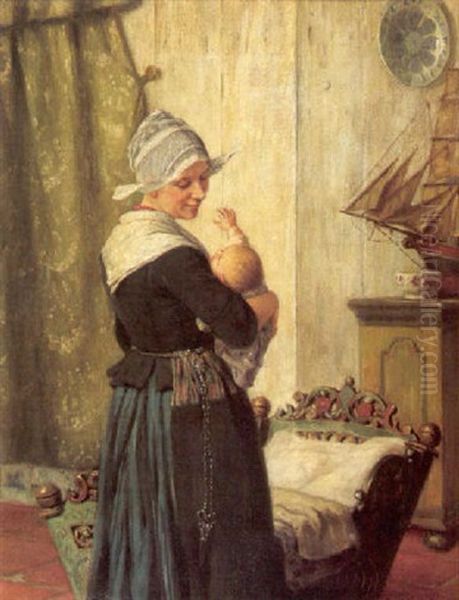 An Interior Scene With A Mother And Her Child Oil Painting by Karl Emil Muecke