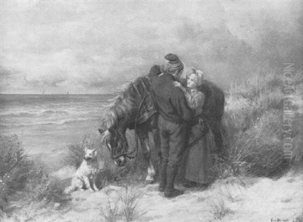 Auf Der Dune - Ein Junges Paar Nimmt Abschied Oil Painting by Karl Emil Muecke