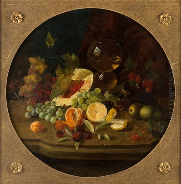 Still Life Of Melon And Grapes Oil Painting by William Jabez Muckley