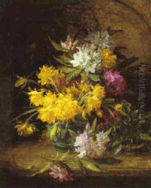 Still Life Of Flowers In A Vase Oil Painting by William Jabez Muckley