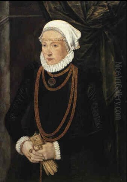 Portrait Of A Lady Wearing A White Ruff And Collar Oil Painting by Hans Mueelich