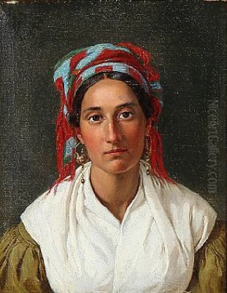 A Young Italian Woman Oil Painting by Adam August Mueller