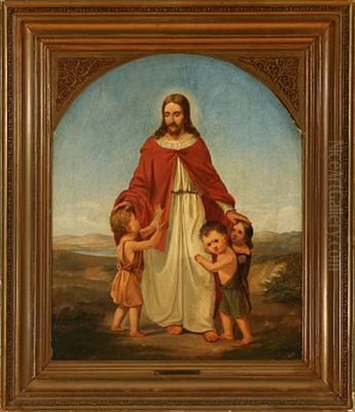 Jesus Christ With Children Oil Painting by Adam August Mueller