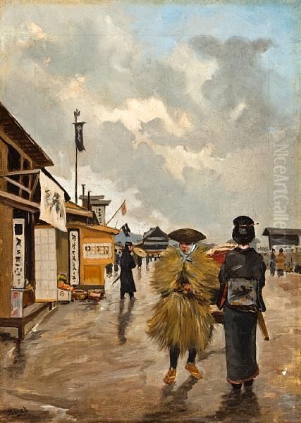 Market Day In Japan Oil Painting by Georges Ferdinand Bigot