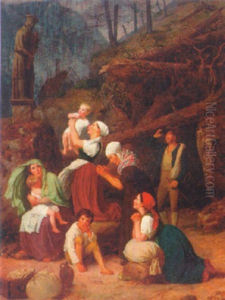 Bohemian Peasants Oil Painting by Adam August Mueller