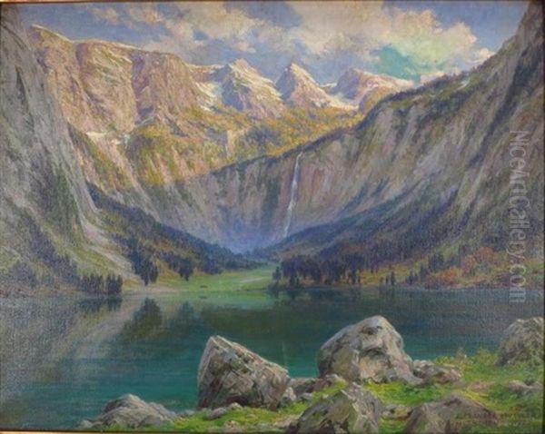 The Obersee In The Bavarian Alps Oil Painting by Alexander Mueller