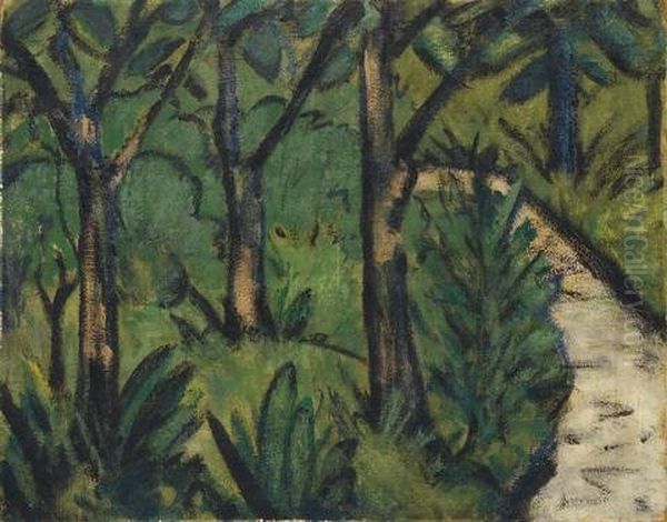 Wald Und Fluss Oil Painting by Otto Mueller