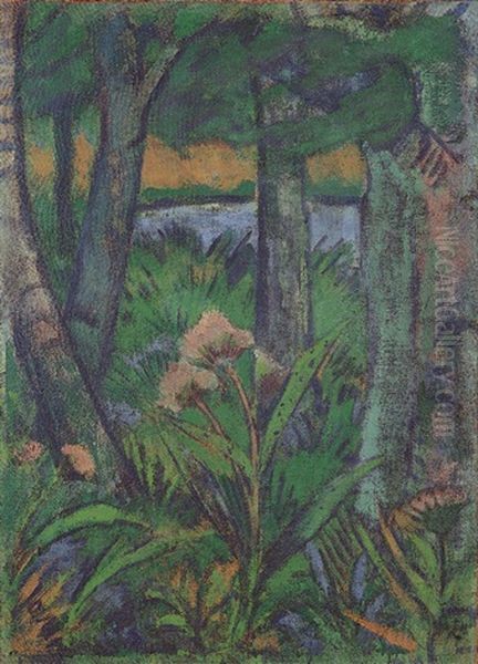 Waldstuck Mit Blumen Und Teich Oil Painting by Otto Mueller