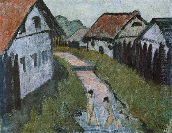 Badende Im Dorfbach Oil Painting by Otto Mueller