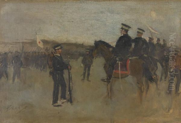 La Revuedes Troupes Nipponnes Oil Painting by Georges Ferdinand Bigot