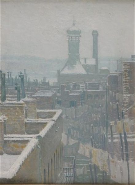 New York Rooftops In Winter Oil Painting by George F. Muendel