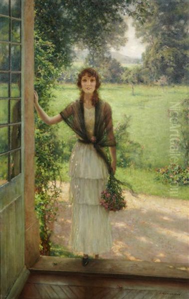 Jeune Femme Devant Le Jardin Oil Painting by Jules Alexis Muenier