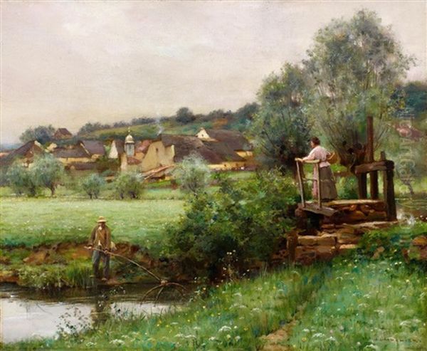 Fischer Am Dorfrand Oil Painting by Jules Alexis Muenier