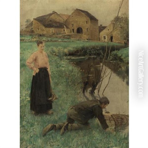 The Eel Fishers Oil Painting by Jules Alexis Muenier