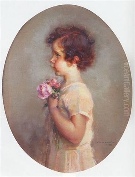 Fillette A La Rose Oil Painting by Jules Alexis Muenier