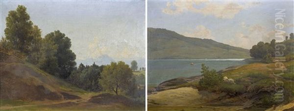 Geissenstein; Seeufer (pair) Oil Painting by Jost Muheim